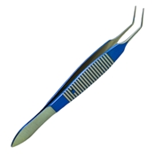 Kelman-McPherson Angled Tying Forceps, Titanium, Serrated Handle With Dull Finish, 45 Degree Angled Shafts, 8mm From Tip To Bend, 5mm Tying Platform, And Overall Length Of 3 1/4" (84mm)  